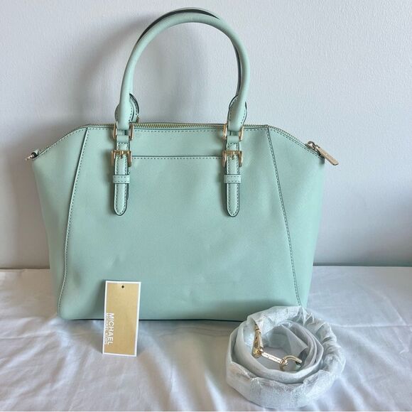 NEW | MICHAEL KORS Selma Raven Mercer Ciara Large TZ Satchel Tote Cyan Bag - Picture 9 of 15